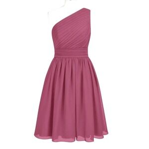 Azazie One Shoulder Chiffon Bridesmaid Dress Berry Pink Pleated A-Line Size A12